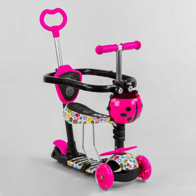 Самокат 5 в 1 S 6106 Best Scooter, АБСТРАКЦИЯ, с защитным бампером, PU колеса, ПОДСВЕТКА КОЛЕС, в коробке