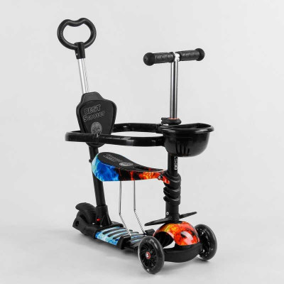 Самокат 5 в 1 S 6908 Best Scooter, АБСТРАКЦИЯ, с защитным бампером, PU колеса, ПОДСВЕТКА КОЛЕС, в коробке