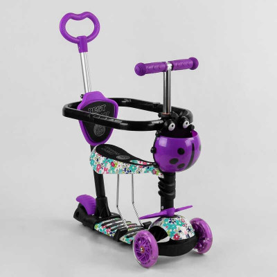 Самокат 5в1 S 9602 (1) Best Scooter, АБСТРАКЦИЯ, с защитным бампером, PU колеса, ПОДСВЕТКА КОЛЕС, в коробке