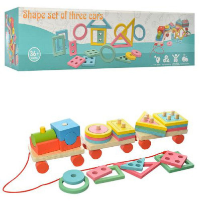 Деревянная игрушка Паровозик MD 2070 Геометрика, каталка