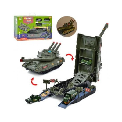 Игрушечная парковка Военный Танк гараж с машинками на батарейках (8010)