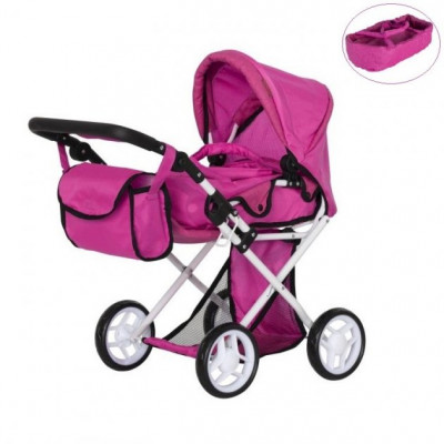 Коляска для куклы CARRELLO UNICO 9346 Hot pink с сумкой