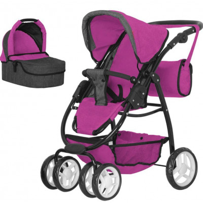 Коляска для куклы 2в1 люлька, прогулочный блок, сумка Carrello Avanti 9662 ROSE RED