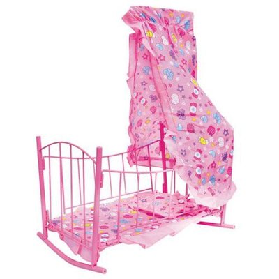 Кроватка – качалка Melogo 47x33x67 см для кукол: матрас, подушка, балдахин