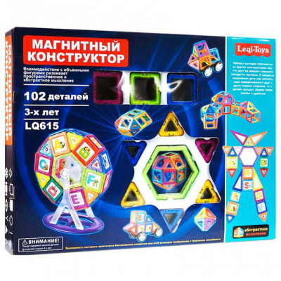 Магнитный 3D конструктор на 102 детали Leqi Toys LQ615 аналог Magformers