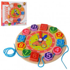Деревянная игрушка Часы MD 1270 Шнуровка