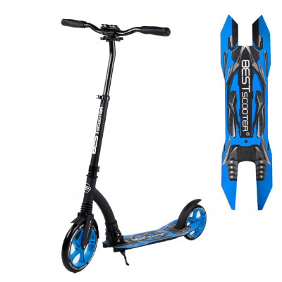 Самокат двухколесный "Best Scooter" 54664, синий, колеса PU - переднее 23 см, заднее - 20 см, 1 амортизатор, широкий руль, зажим руля