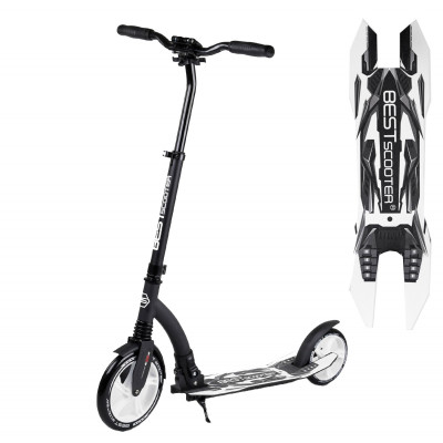 Самокат двухколесный "Best Scooter" 75343, черный, колеса PU - переднее 23 см, заднее - 20 см, 1 амортизатор, широкий руль, зажим руля