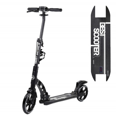 Самокат двоколісний "Best Scooter" 92228, чорний, колеса PU, d переднього колеса 230мм, d заднього колеса 200мм, 2 амортизатора, дискові гальма