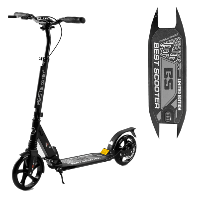 Самокат двухколесный Best Scooter 12929, колеса PU, d колес - 200мм, 2 амортизатора, зажим руля, дисковый тормоз, черный
