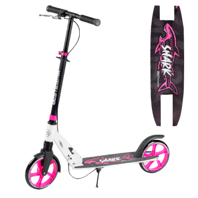 Самокат двухколесный Best Scooter "SHARK", с ручным тормозом, зажим руля, колеса PU - 20 см, 1 амортизатор, розовый
