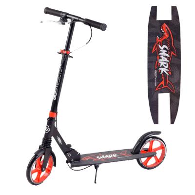 Самокат двухколесный Best Scooter "SHARK", с ручным тормозом, зажим руля, колеса PU - 20 см, 1 амортизатор, красный