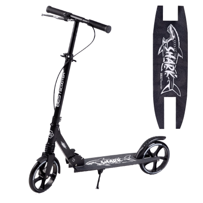 Самокат двухколесный Best Scooter "SHARK", с ручным тормозом, зажим руля, колеса PU - 20 см, 1 амортизатор, черный