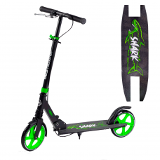 Самокат двоколісний Best Scooter "SHARK", з ручним гальмом, затиск керма, колеса PU - 20 см, 1 амортизатор, зелений