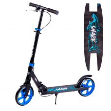 Самокат двоколісний Best Scooter "SHARK", з ручним гальмом, затиск керма, колеса PU - 20 см, 1 амортизатор, синій