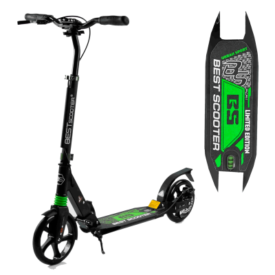 Самокат двоколісний Best Scooter 23151, колеса PU, d коліс - 200 мм, 2 амортизатора, затиск керма, дискові гальма, зелений