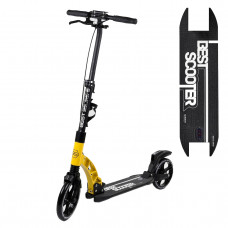 Самокат двухколесный "Best Scooter" 65470, желтый, колеса PU, d переднего колеса 230мм, d заднего колеса 200мм, 2 амортизатора, дисковый тормоз