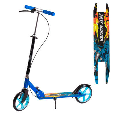 Самокат двоколісний "Best Scooter" з ручним гальмом, колеса PU, d = 20 см, гріпси гумові, довжина дошки 52 см, ширина деки 10 см, синій