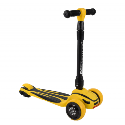 Самокат трехколесный S-4788 Best Scooter, MAXI, складной алюминиевый руль, 3 колеса PU со светом, желтый