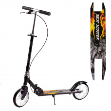 Самокат двухколесный "Best Scooter" с ручным тормозом, колеса PU, d=20 см, грипсы резиновые, длина доски 52 см, ширина деки 10 см, черный
