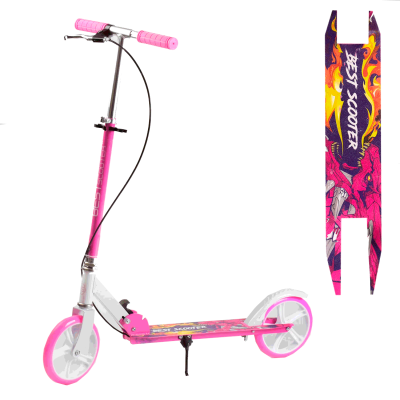 Самокат двоколісний "Best Scooter" з ручним гальмом, колеса PU, d = 20 см, гріпси гумові, довжина дошки 52 см, ширина деки 10 см, рожевий