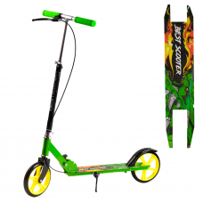 Самокат двухколесный "Best Scooter" с ручным тормозом, колеса PU, d=20 см, грипсы резиновые, длина доски 52 см, ширина деки 10 см, зеленый