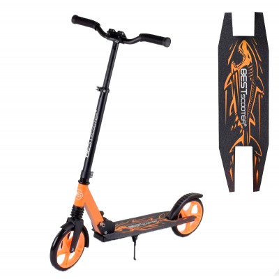 Самокат двухколесный "Best Scooter" 71429  "Shark", Оранжевый , зажим руля, колеса PU - 20 см, 1 амортизатор