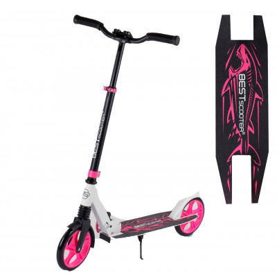 Самокат двоколісний "Best Scooter" 92465 "Shark", Рожевий, затиск керма, колеса PU - 20 см, 1 амортизатор
