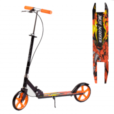 Самокат двоколісний "Best Scooter" з ручним гальмом, колеса PU, d = 20 см, гріпси гумові, довжина дошки 52 см, ширина деки 10 см, помаранчевий